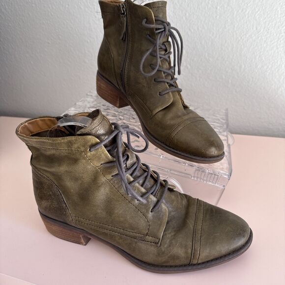 Comfortiva Z7025* Green Leather Cordia Lace Up Combat Ankle Boots Size 8.5M - Picture 1 of 8